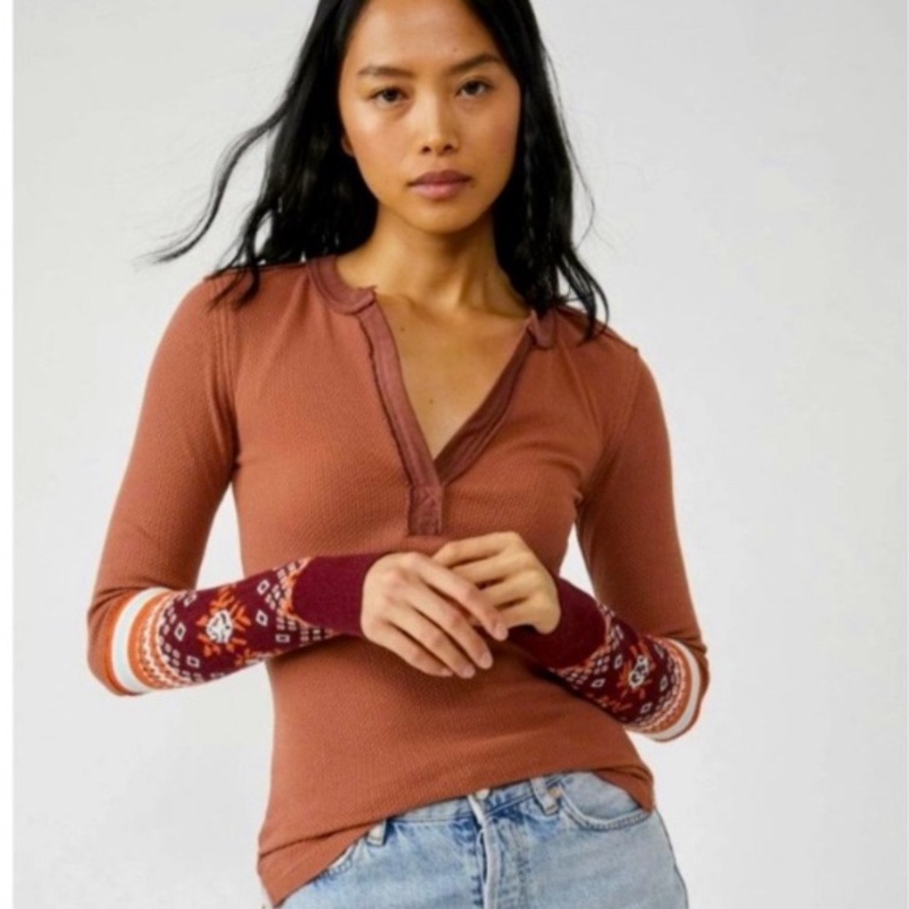 NWT Free People Mikah Layering Cuff Thermal Top Long Sleeve Size XS OB1543742 - Picture 5 of 8